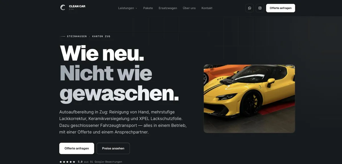 Neue Website Clean Car Zug