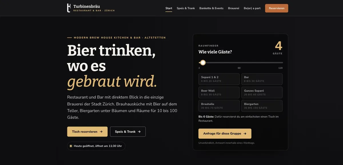 Neue Website Turbinenbräu Restaurant